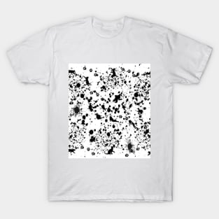 Black and White Paint Splat and Cat Pattern T-Shirt